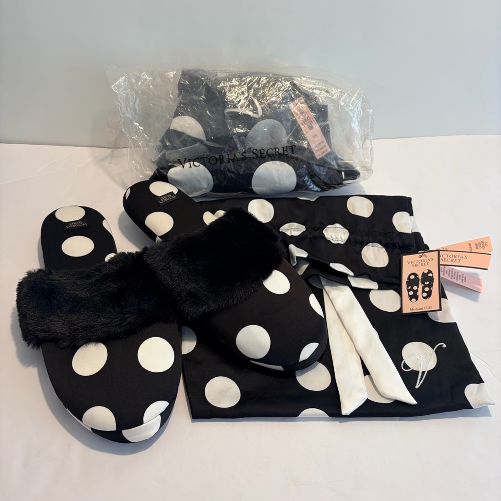 Victoria's Secret Polka Dot Slippers and Pajama Top